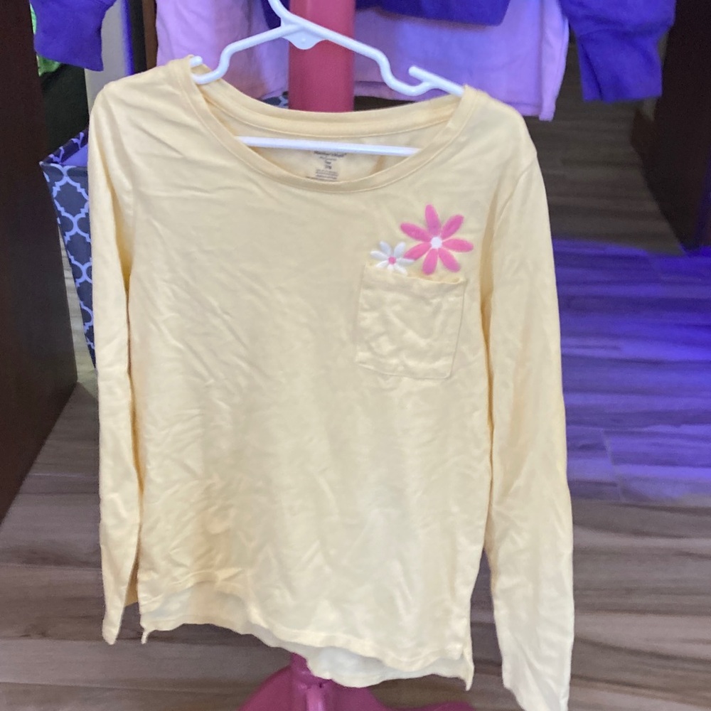 Sunny Yellow Kids Long Sleeve Tee with Floral Accent
